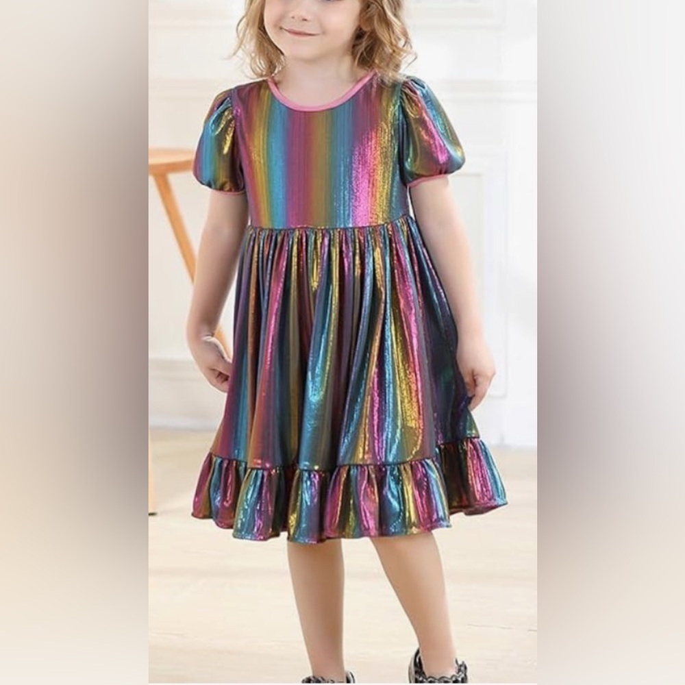 NWT Toddler Girls A Line Ruffle Swing Casual Party Dress Size 1-2 YR Old - Picture 2 of 6
